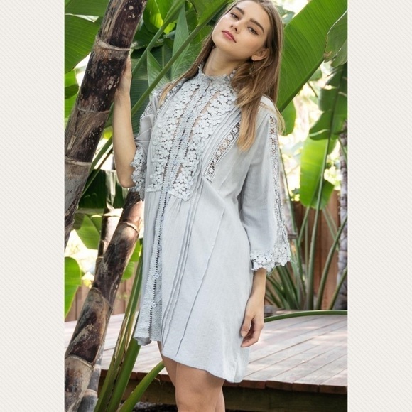 Mystic Grey Embroidered Flower Detail Dress - Picture 5 of 5